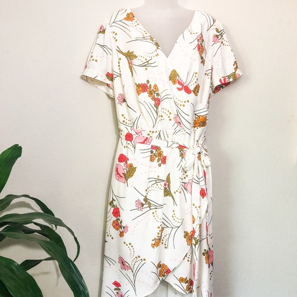 Modcloth Cream Floral Wrap Dress ...